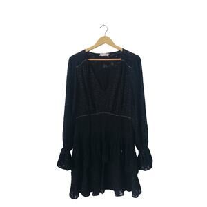 Ramy Brook Wells Metallic Embroidered Long Sleeve Mini Dress Black Size 10